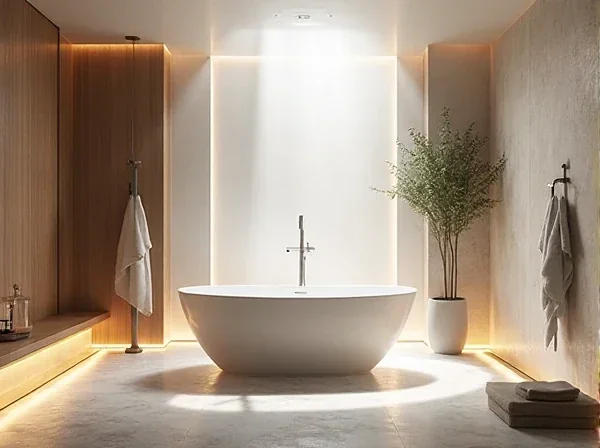 Behagliches Badezimmer mit modernem Wandheizkörper für wohlige Wärme.